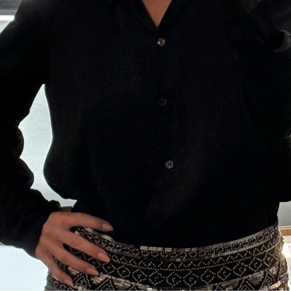 Zara Satin Effect Split Hem High Elastic Waist Trousers and Shirt - Black - Picture 7 of 7